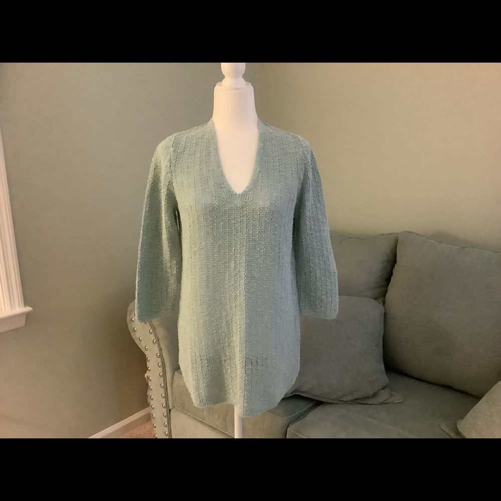 J.Jill Textured Open-Stitch V-neck sweater